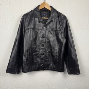 Vintage Y2K GAP Black Women's Leather Bomber Jacket XXL Moto Boho Chic Cottage
